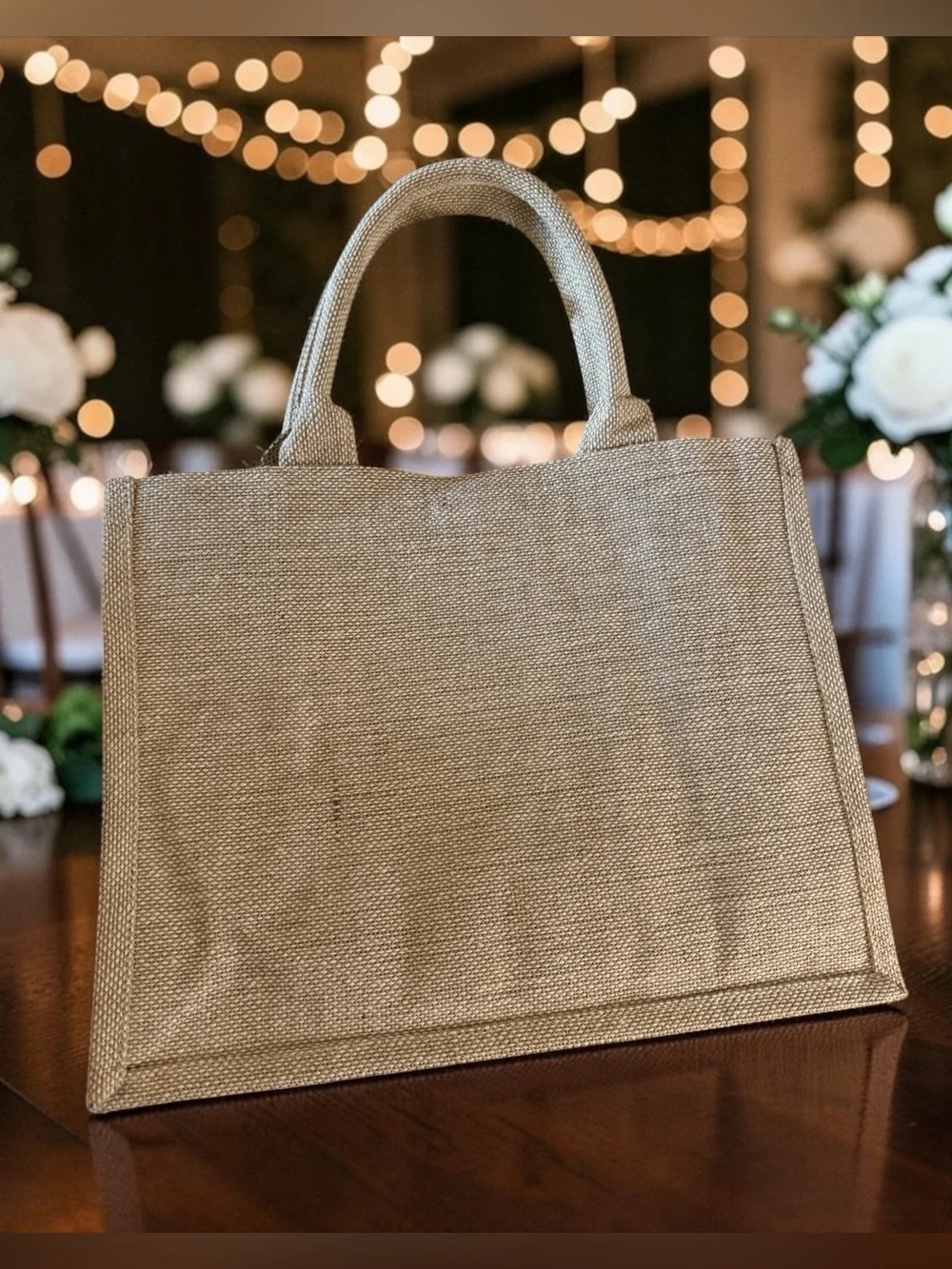 Shiraleah Natural Jute Bride Tote with Pearl Lettering